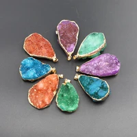 natural stone druzy water droplets agate pendants gold plated sliced charm jewelry making diy necklace gift free shipping 4pcs