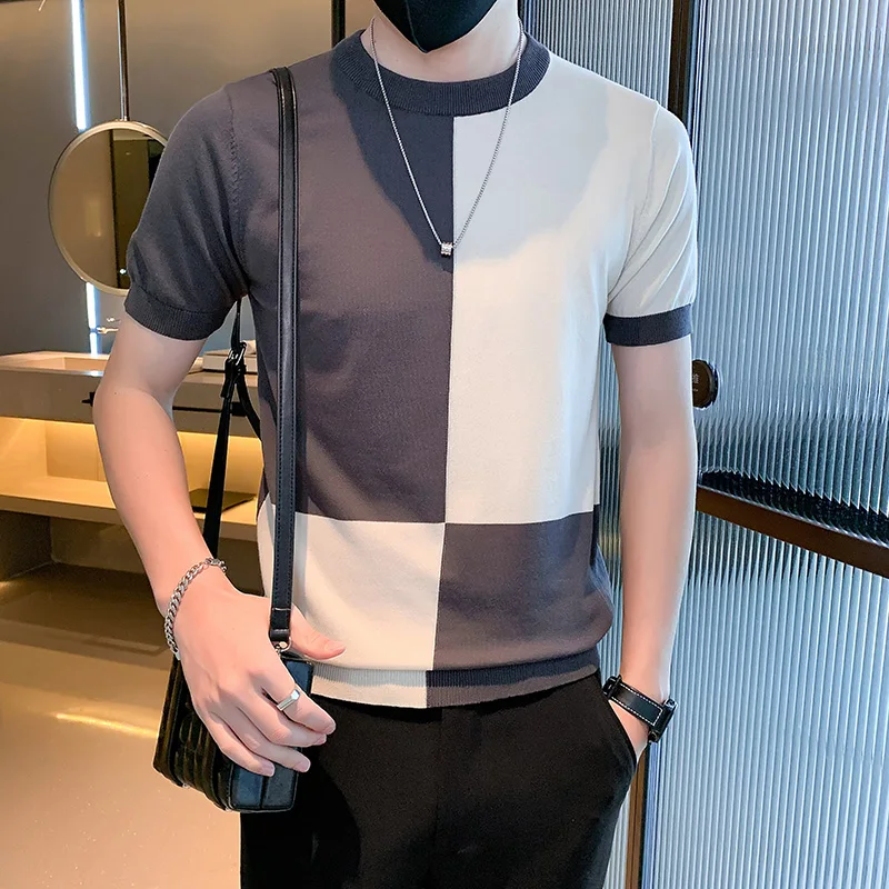 

Men's Summer Casual Short Sleeve Knitting T-shirts/Male Slim Fit Casual Pullover Knit Sweaters Business T-shirt S-3XL