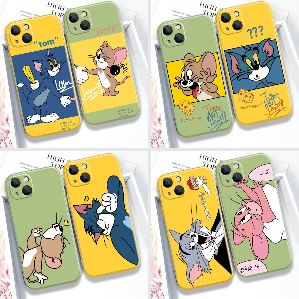 

Cat Mouse Cover For iPhone 11 12 13 Pro Max 13 12 Mini XS XR Max 7 8 Plus 6 6S Plus SE 2020 Liquid Soft Color Phone Funda Case