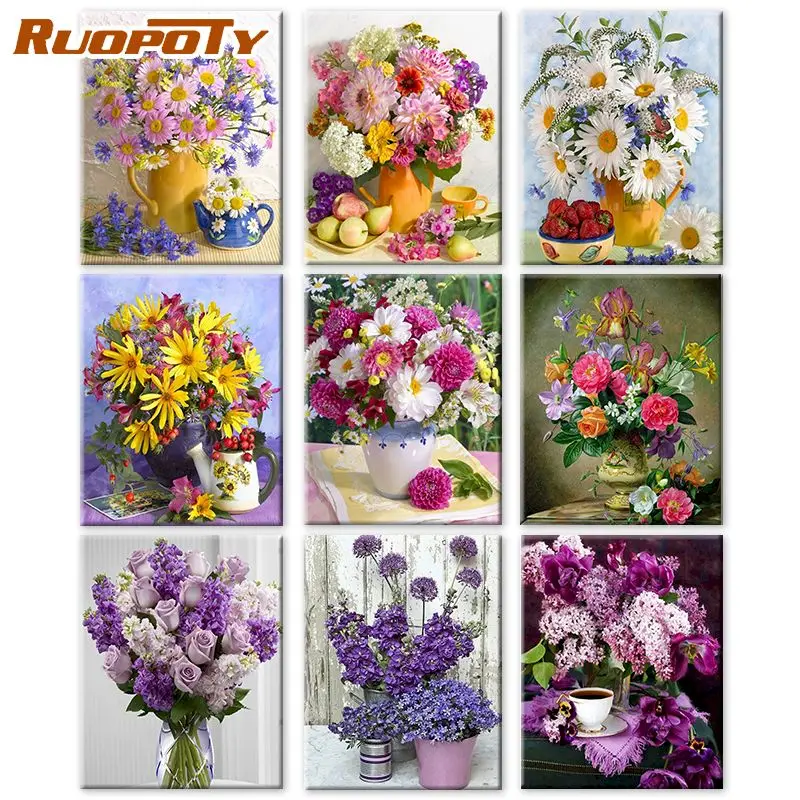 

RUOPOTY 5D Diamond Painting Flower Art Full Square Round Cross Stitch Diamond Embroidery Flowers Handicraft Home Decor