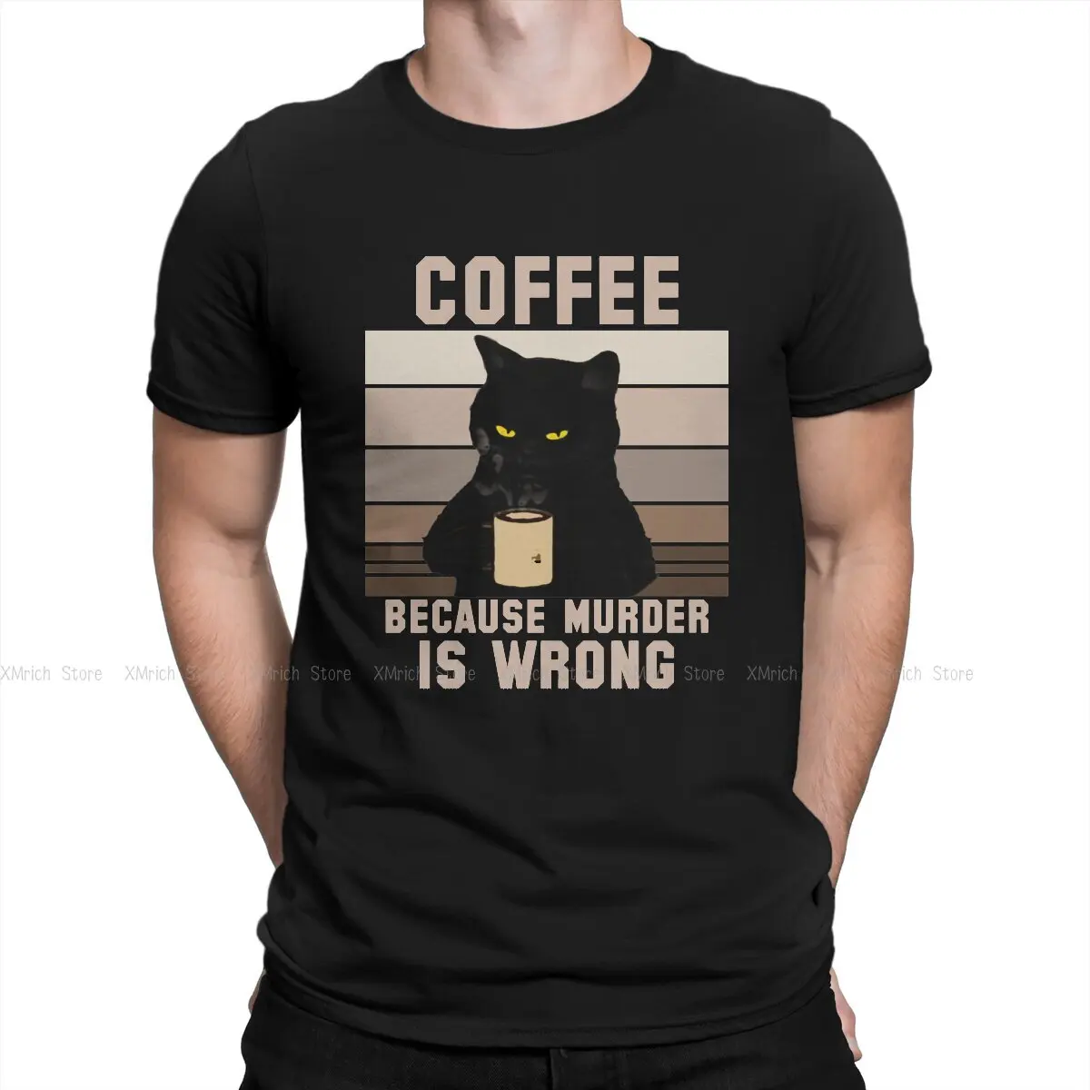 

Unique Cat Coffee Because Murder Is Wrong T-Shirt for Men Crewneck Cotton T Shirts Short Sleeve Tee Shirt Printing Clothes