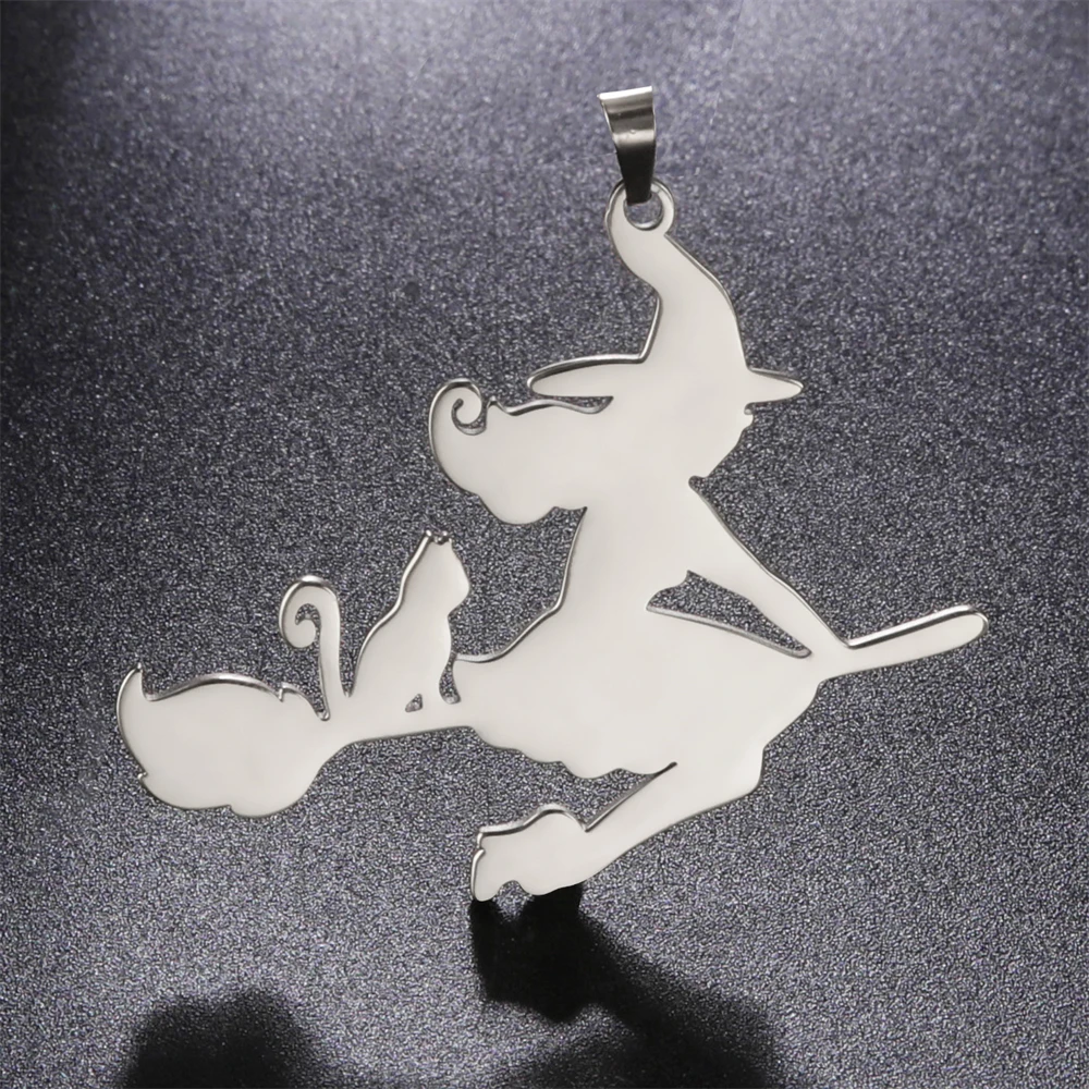 3pcs/Lot Wholesale Flying Broomstick Witch Pendants Necklaces Findings Accessories Stainless Steel Diy Handmdae Keychains Charms