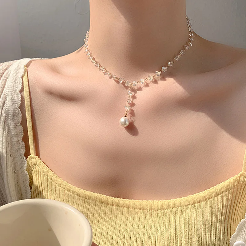 

Ожерелье в японском и корейском стиле для женщин, выразительное ожерелье с кисточками и кристаллами, цепочка до ключиц в стиле Ins