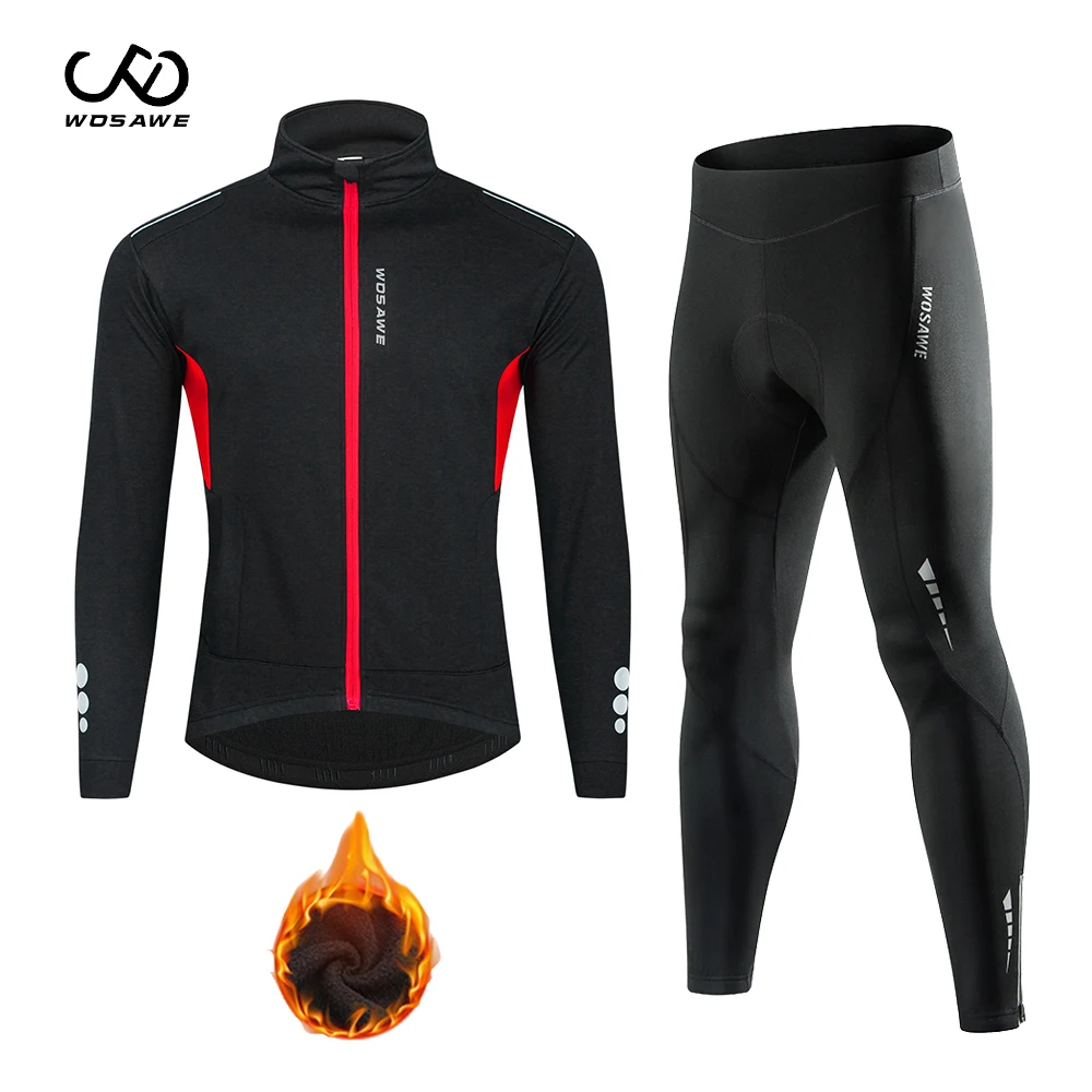 

WOSAWE зимняя велосипедная футболка, комплект велосипедной одежды, дышащая мужская рубашка с длинным рукавом, велосипедный нагрудник, шорты, т...