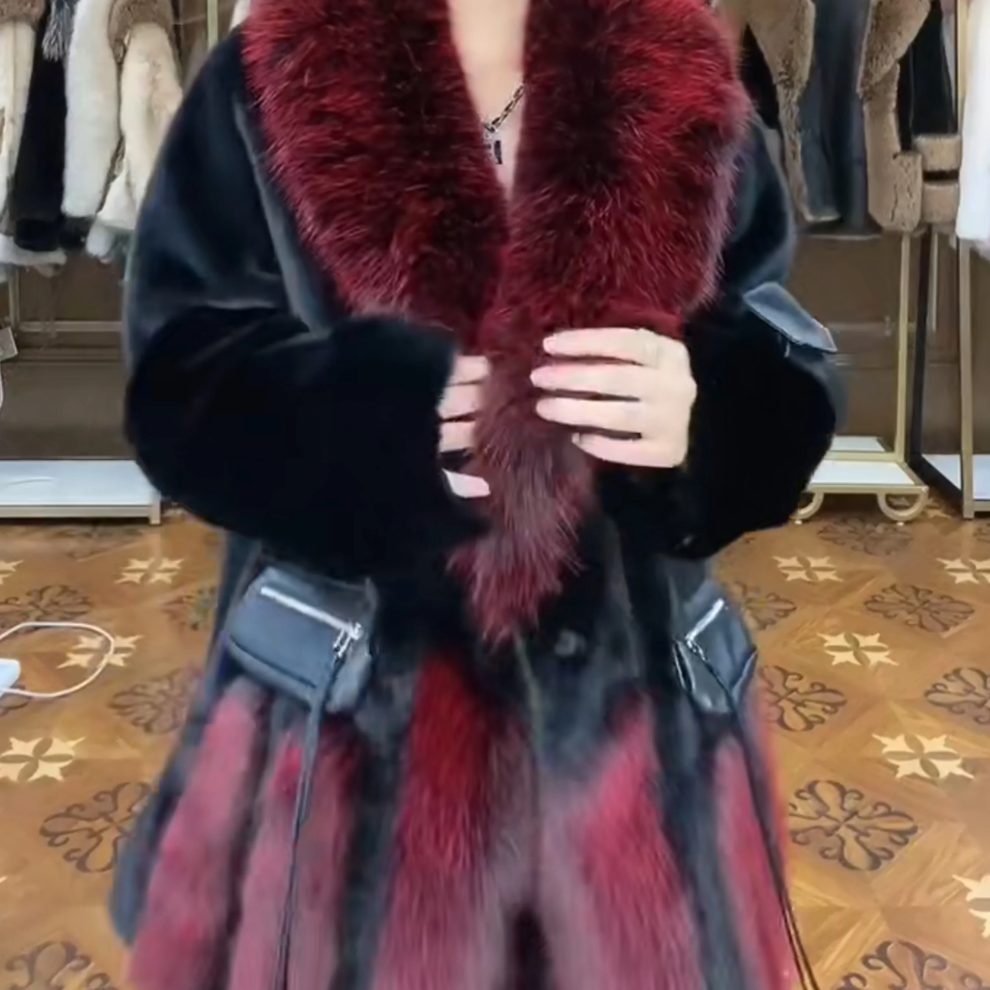 High-End Fur Long Sleeve Women's Toka Double Face Wool Leather Fur Coat Fashion Warm Heavy Leisure Elegant Jacket 2022 Winter