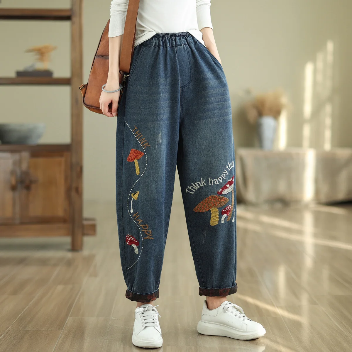 Aricaca женские высококачественные вышитые хлопковые джинсы в стиле ретро