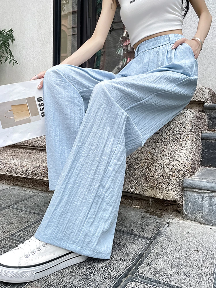 Брюки женские легкие однотонные с эластичным поясом базовые повседневные штаны