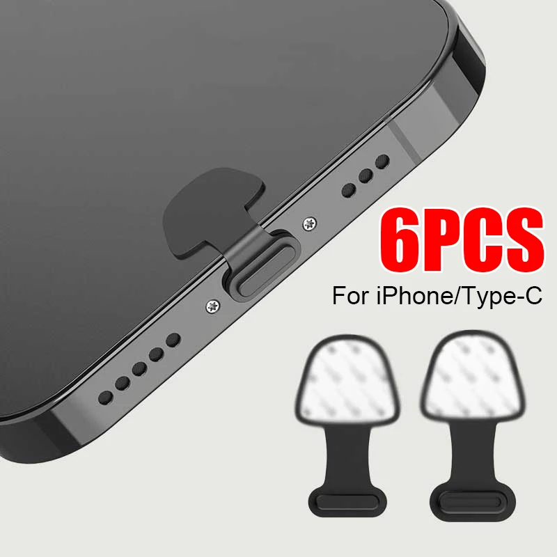 

6PCS Silicone Dust Plug Phone Charging Port Protector for IPhone Type-C Anti-Lost Cap Waterproof and Dustproof Plug Cover