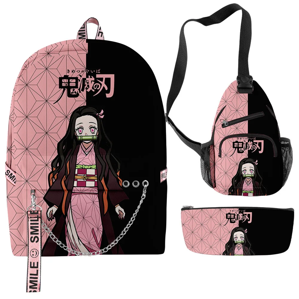 

Demon Slayer Kimetsu No Yaiba Tomioka 3D Print 3pcs/Set Student School Bags multifunction Travel Backpack Chest Bag Pencil Case