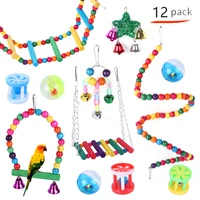 12pcsbags bird toys parrot training toys colorful standing bridge takraw toy combination packages bird accessories