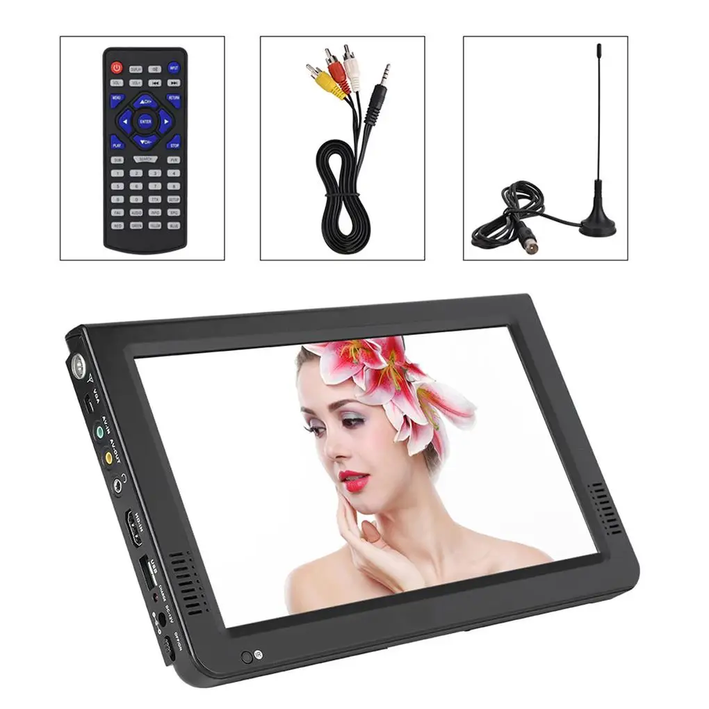 

US Plug Portable Digital Television 1080P Music U Disk Memory Card VGA AV Video Player Multifunctional TV 10 Inch