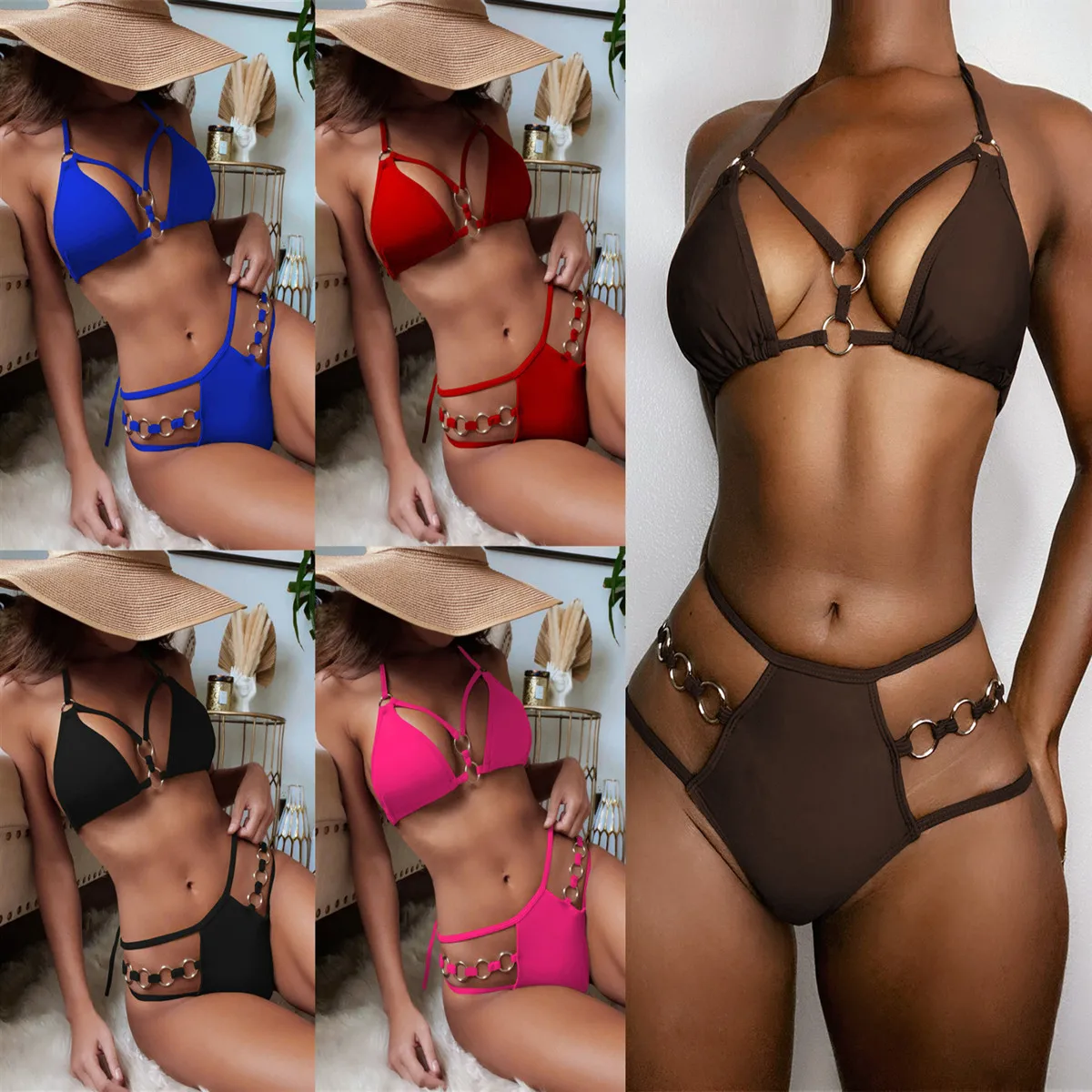

2022 Sexy Bikini Halter Push Up Swimwear Women Swimsuit Female Strappy Bikini Set Brazilian Bathing Suit Beachwear Red Bikini