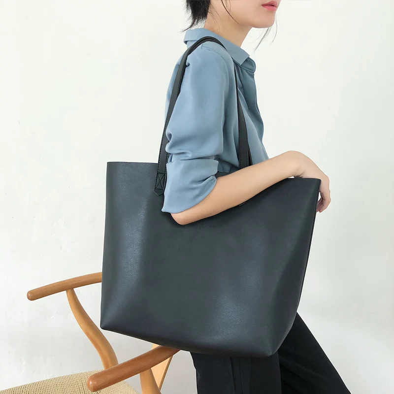 Women Large Capacity Shopping Pu Leather Shoulder Bag Korean Version Simple Versatile Briefcase Tote Bag