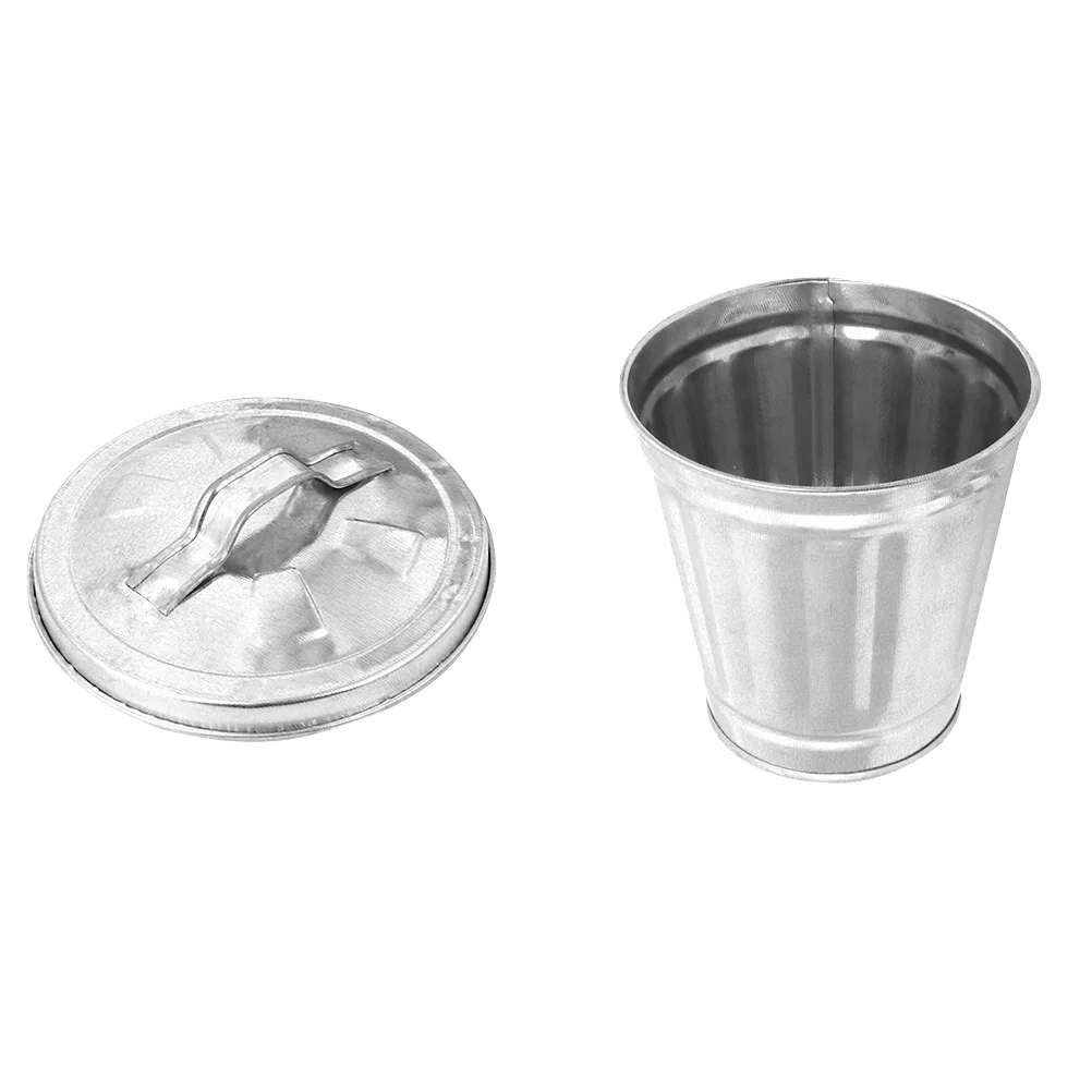 

Can Trash Garbage Lid Mini Metal Desktop Bin Waste Container Bucket Basket Flower Galvanized Wastebasket Pot Iron Tiny Kitchen