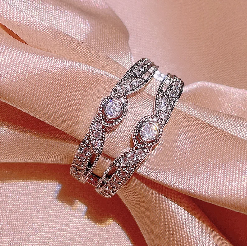 

ANGLANG Luxury Silver Color Women Wedding Ring Full Micro Paved Shiny CZ Stone Eternity Promise Rings Fashion Engagement Jewelry