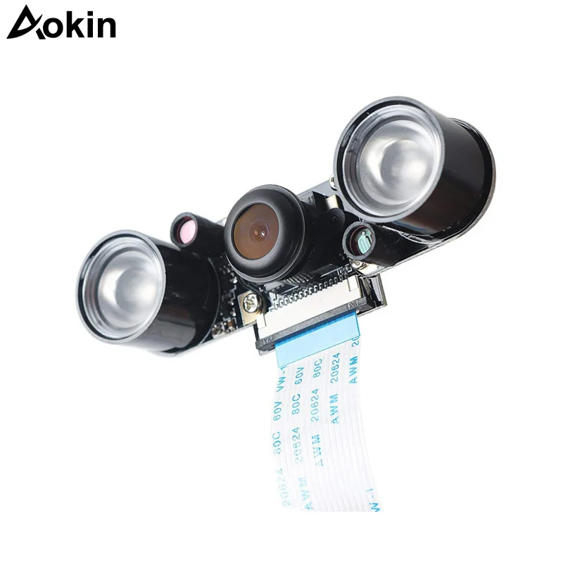 

Камера ночного видения Raspberry Pi, модуль регулировки фокуса, HD веб-камера 5 Мп, широкоугольный объектив «рыбий глаз» 1080p для Raspberry Pi 3B/3