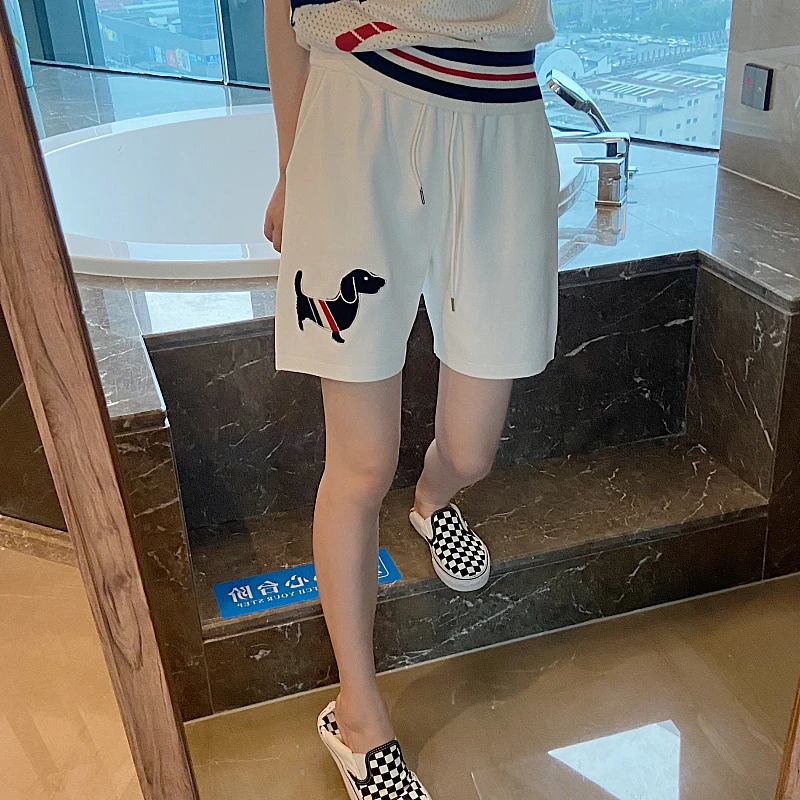 Summer tb college style puppy embroidery shorts women's loose and thin lace-up sports casual hot pants ice silk wide-leg pants