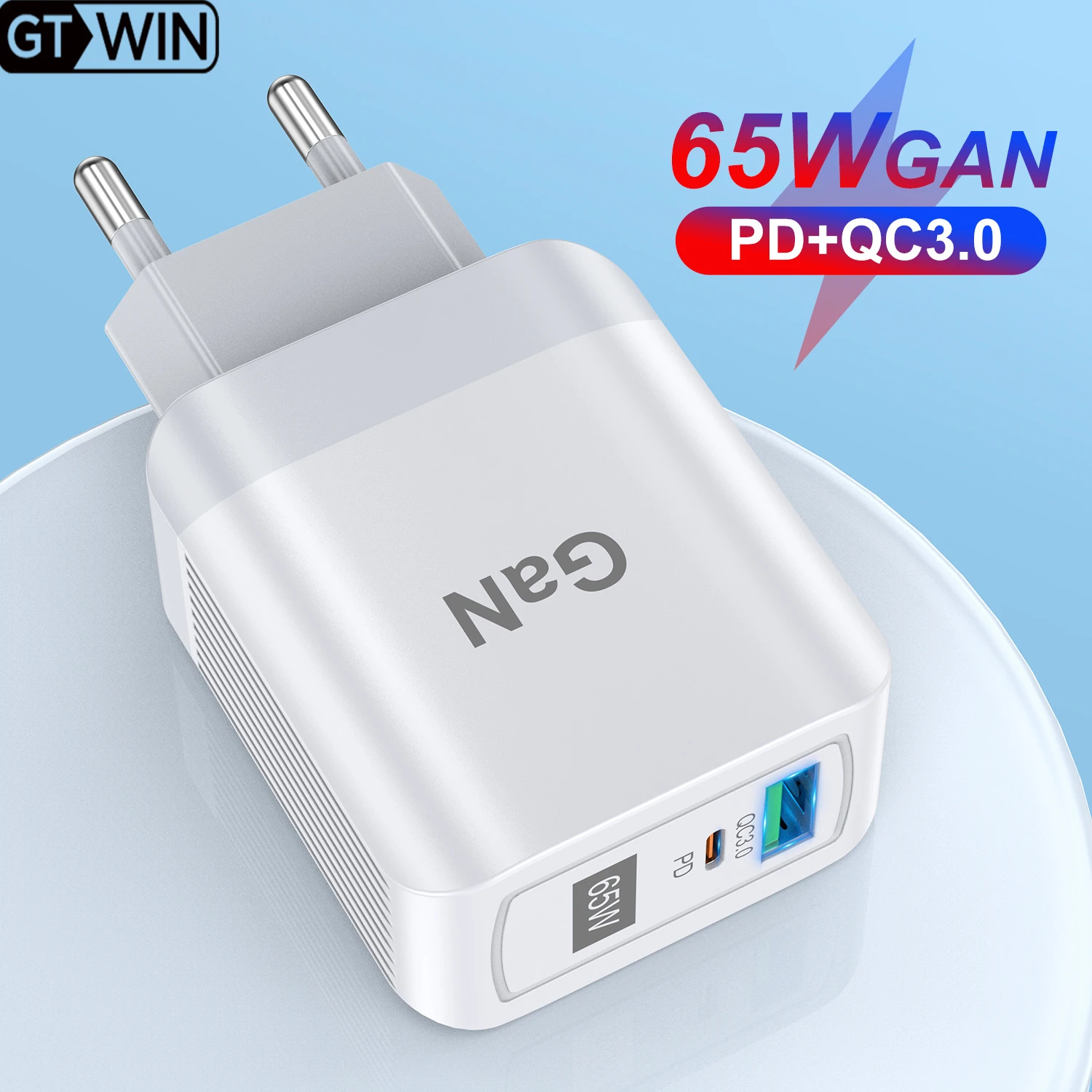 

Быстрое зарядное устройство GTWIN 65 Вт GAN QC3.0 Тип C PD, быстрая зарядка USB C, зарядный адаптер с американской и европейской вилкой для iPhone 13, Macbook, ...