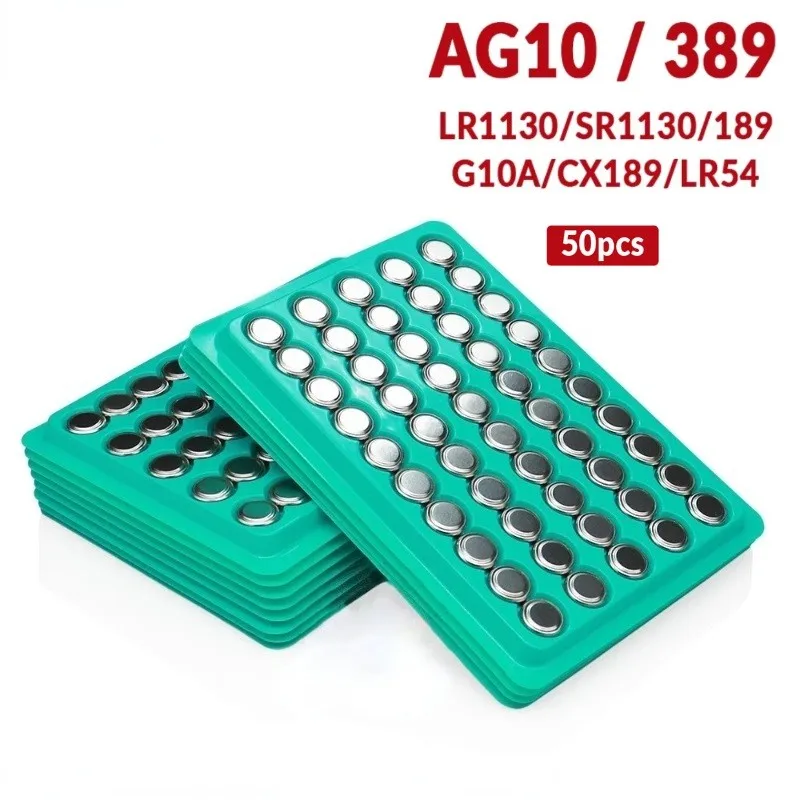 50 шт., часовые батарейки AG10 L1131 SR1130 1,5 LR54, 189 в