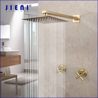 jieni 8 inch brushed gold rainfall shower faucet sets wall mounted bathroom round square head 2 handles control mixer shower