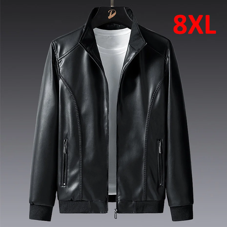 

Plus Size 7XL 8XL PU Jacket Men Leater Coat Caro Jacket Casual Motorcycle Biker Coat Solid Color Leater Jackets Male Bi Size