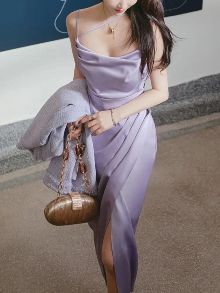 

Summer Women Vintage Sexy Spaghetti Strap Satin Dress Lady One Piece Bodycon Slim Vestidos Female Fashion Backless Clothes