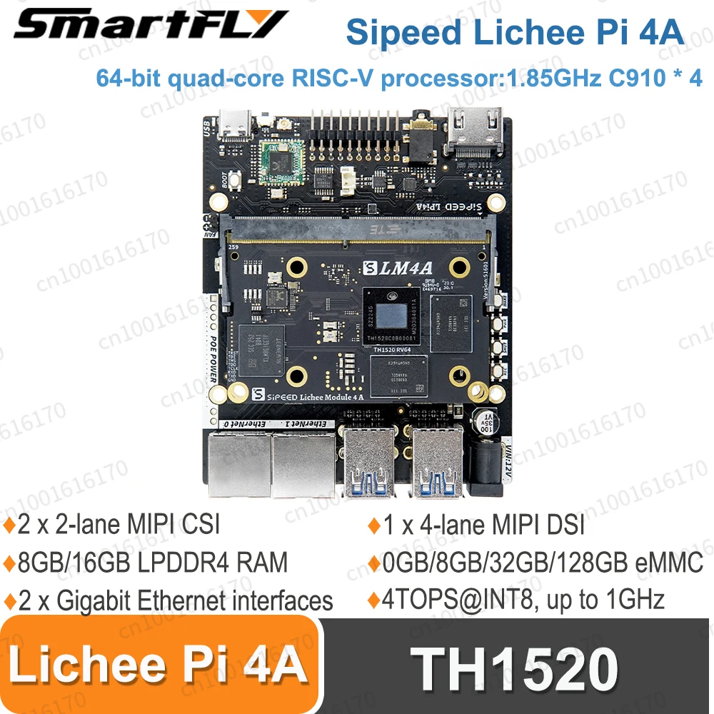 Sipeed LicheePi 4A Risc-V TH1520 Linux SBC Development Board 4 Топы NPU 50GFLOP GPU 16 Гб LPDDR4 128 ГБ eMMC Single Board