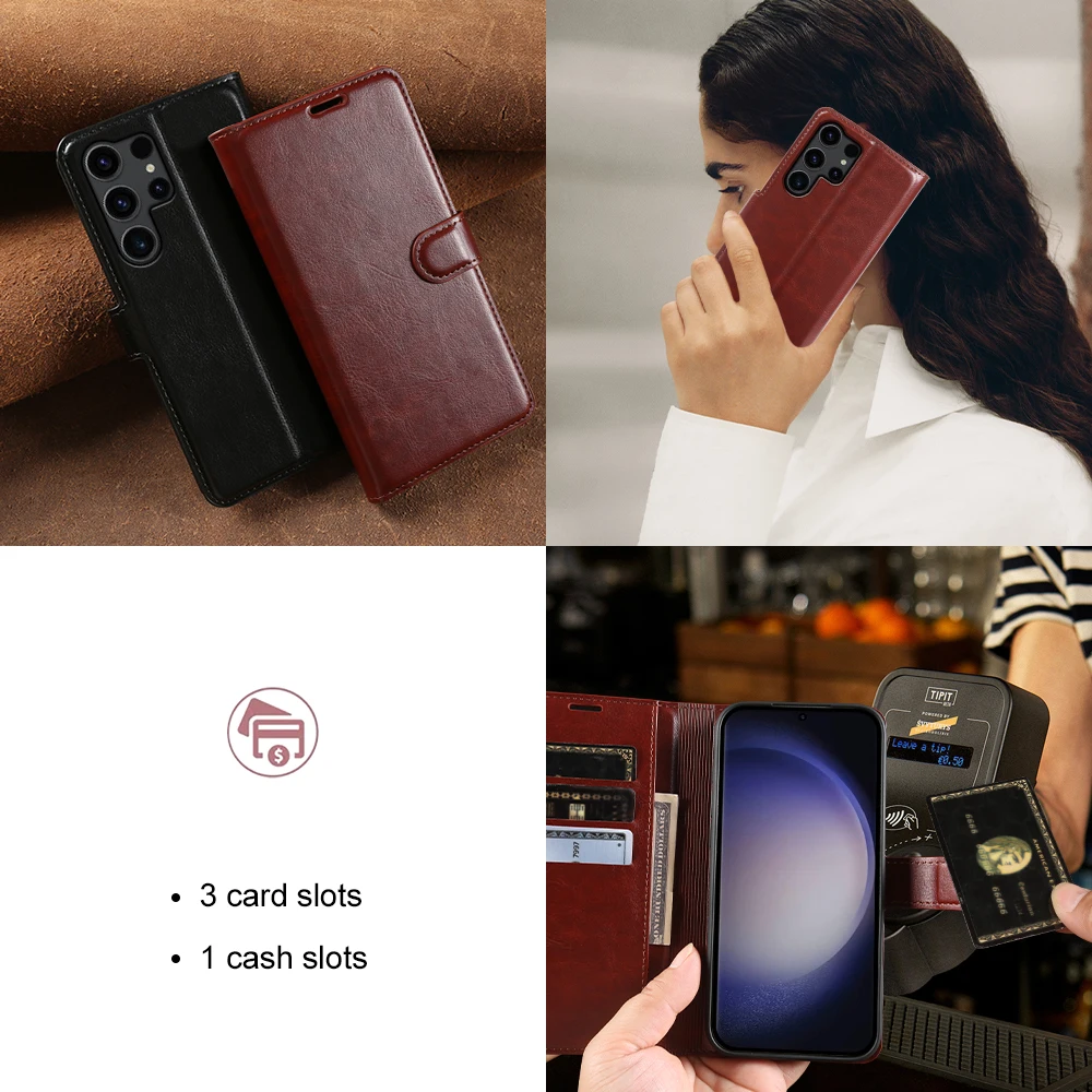 Фото Кожаный чехол-флип Crazy Horse для Samsung Galaxy S26 Ultra S25 Plus S24 FE S23 S22 S21 S20, чехол для телефона S26 Ultra Coque №5