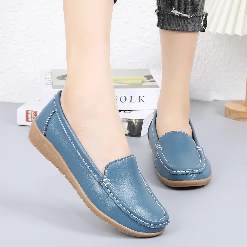 New Moccasins Women Flats 2023 Summer Woman Luxury Loafers Genuine Leather Female Shoes Slip-on Women's Casual Shoes Big Size