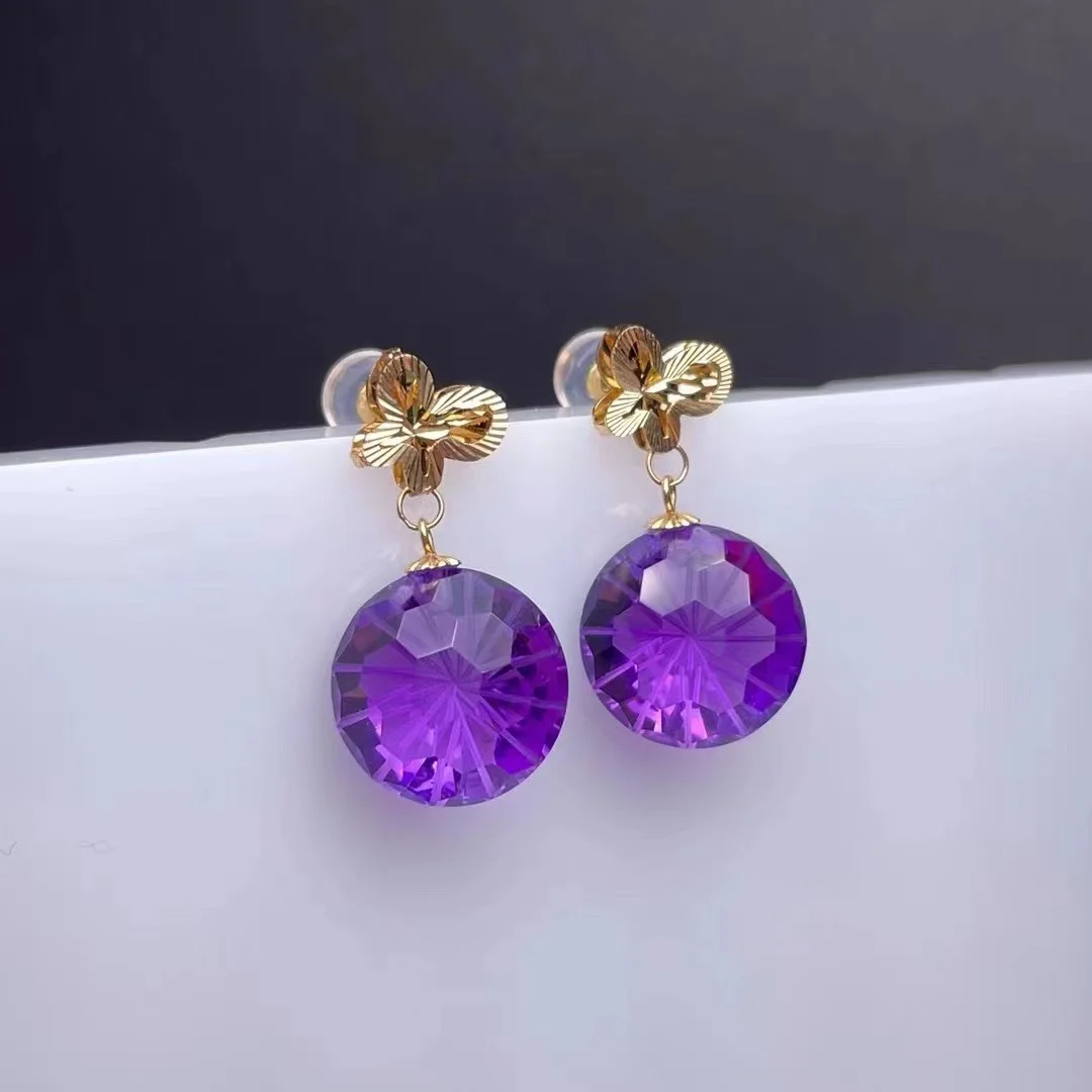 

shilovem 18k yellow gold piezoelectric amethyst Stud Earrings fine Jewelry women trendy party classic new 12*12mm myme12125533z