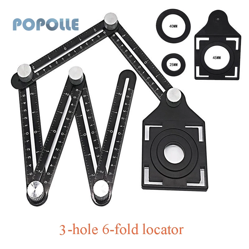 Aluminum Alloy 6 Fold Multi-square Wood Drill Locator Ceramic Tile Hole Opener Folding Ruler Positioning Drilling Tool