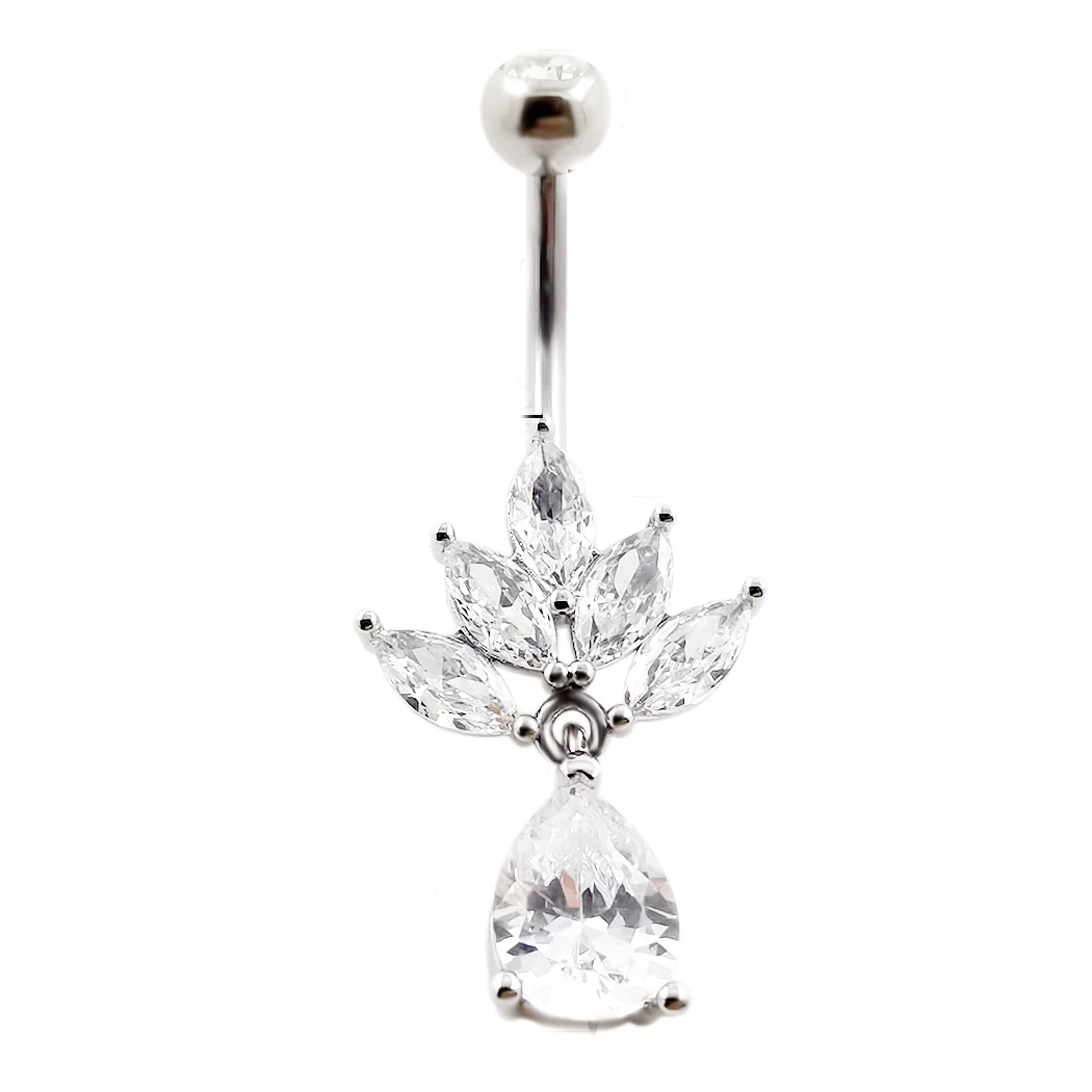 

JHJT 14G Belly Button Rings 316L Stainless Stee Navel Piercing Cubic Zirconia Belly Nombril Body Jewelry