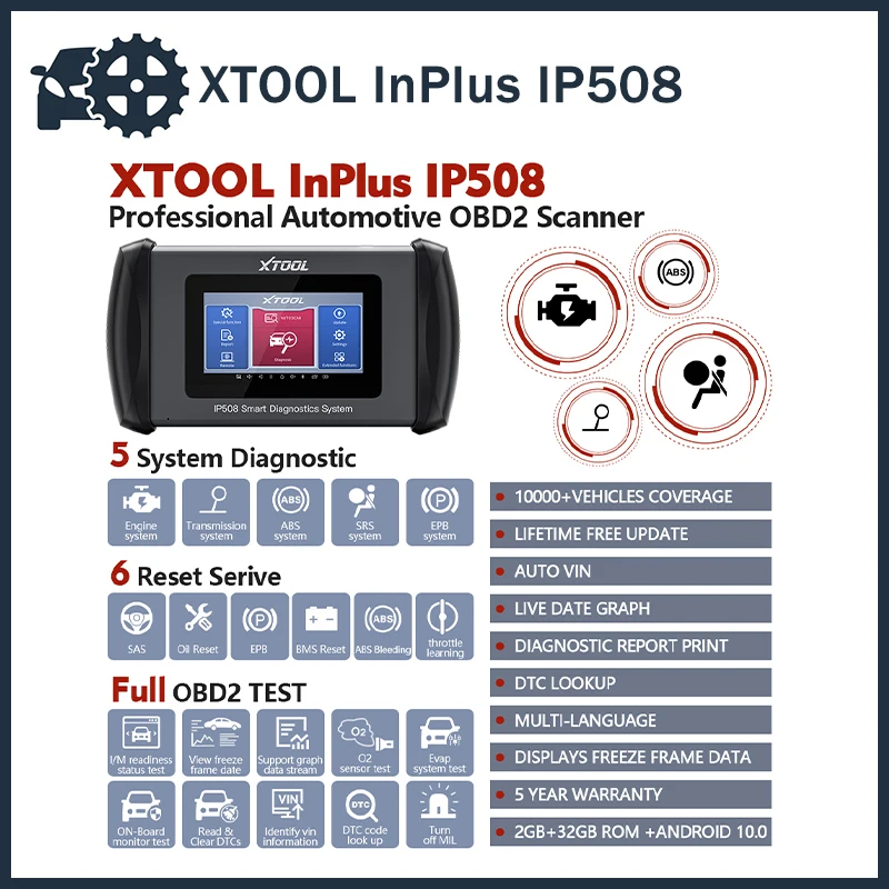 

XTOOL InPlus IP508 OBD2 5 System Diagnostic Tools Car ABS SRS AT Engine Scanner with EPB Oil 6 Reset Auto VIN Online Free Update