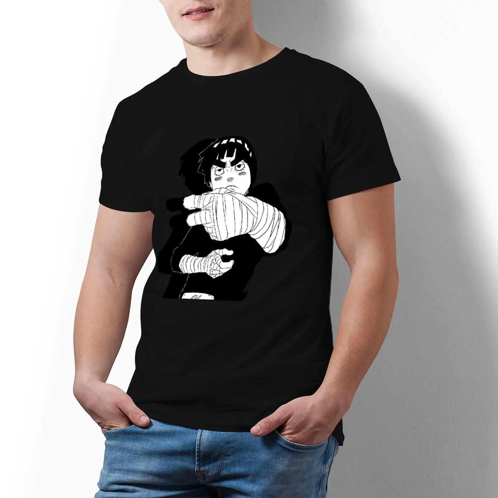 Bandai Rock Lee Drunk Fist T Shirt Japanese 100 Cotton Man T-Shirt Short-Sleeve Printed Classic Tshirt