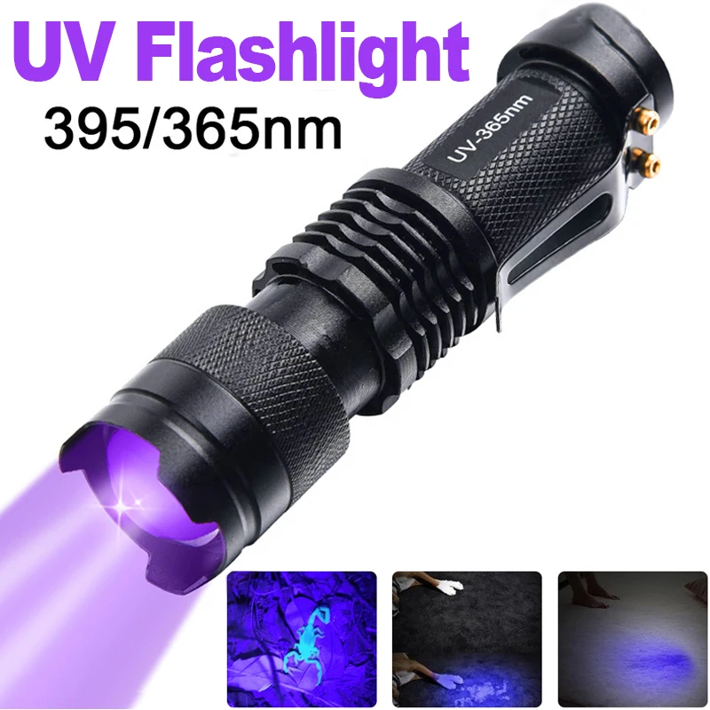 

Ultra Violet LED Flashlight 3 Modes Ultraviolet Lamp Blacklight Torches 395/365 Nm Inspection Lamp Zoomable Torch Light UV Lamp
