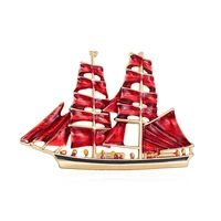 tulx fashion scarlet sails big red sailboat brooches for women alloy enamel beauty steam boat party casual office brooch pins
