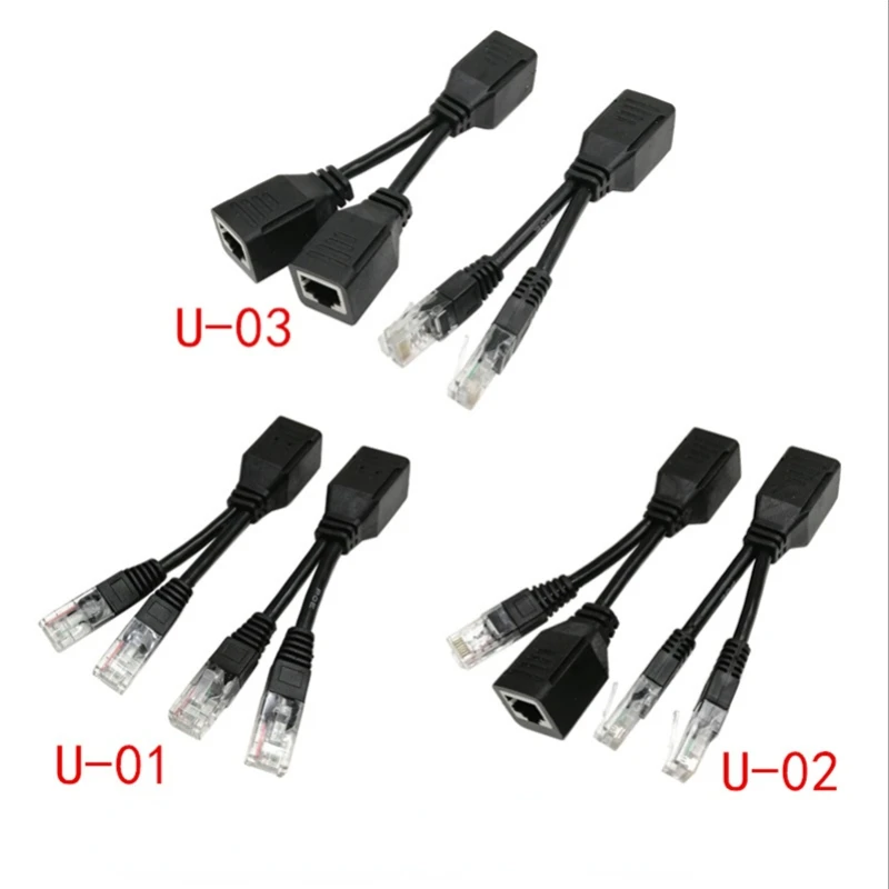 

2pcs/1pair RJ45 splitter combiner POE adapter cable connector UPOE cable kit Passive cable power