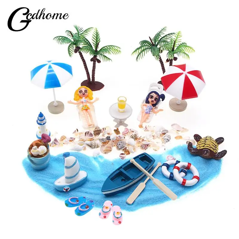 

Mini Dollhouse Summer Beach Diy Scene Model Lovely Miniature Accessories Model Toys Doll House Decoration Desktop Ornament