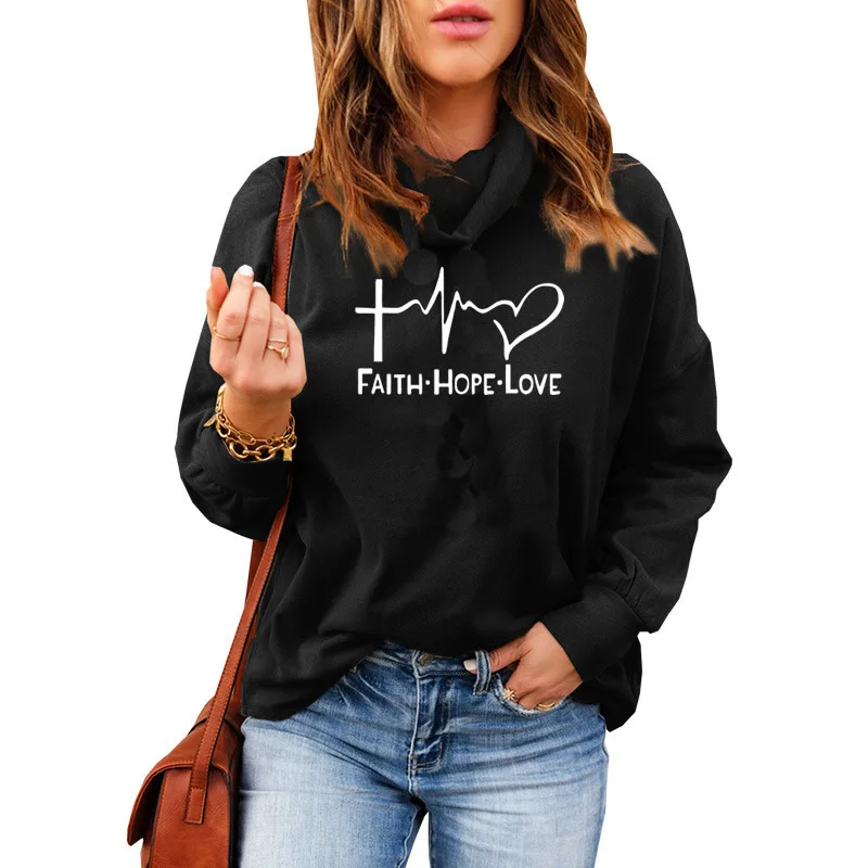 Streetwear Hoodies Kawaii Women Sweatshirt Autumn Long Sleeve Hoodies Harajuku Hoodie Faith Hope Love Print