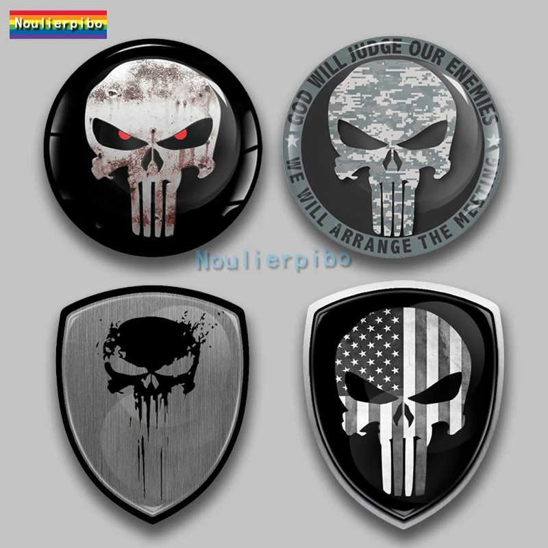 

3D Skull Crystal Sticker Punisher Decal Resin Material Silicone Decal Vinyl Sticker for Motorcycle Car Helmet Racing Laptop