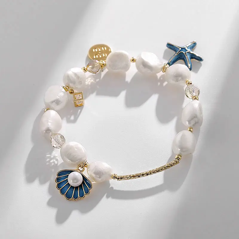 

Disney Fresh fresh water pearl bracelet female summer ins fashion special-shaped Pearl Bracelet shell starfish Bracelet