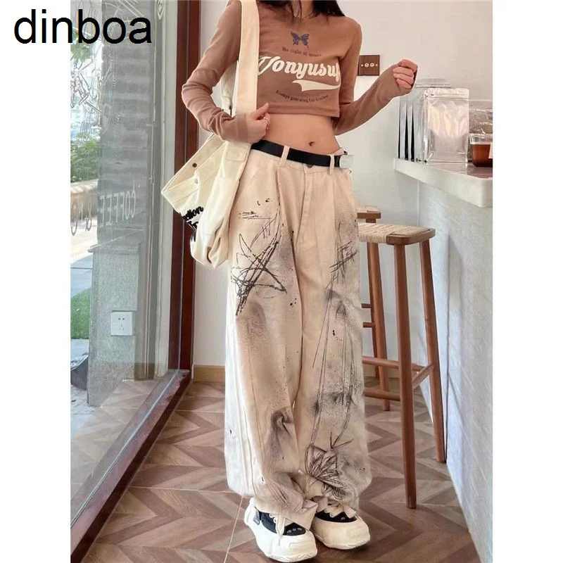 

High Waist Graffiti Wde Leg Jeans Retro Loose Street Slouchy Jeans Fashion Harajuku Personality Hip Hop Y2k Straight Trousers