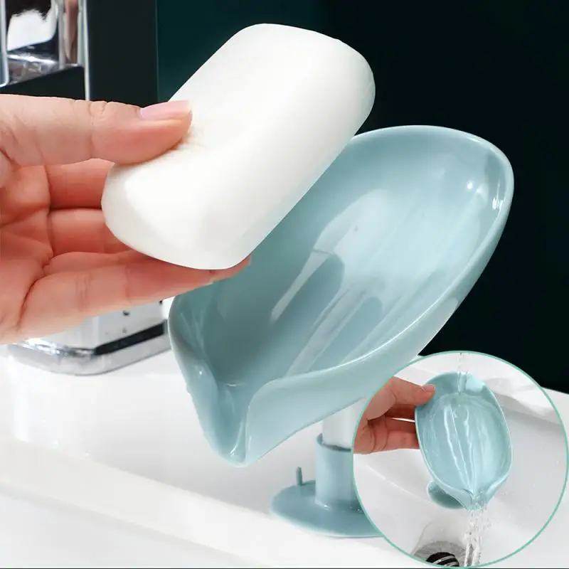 

Leaf Shaped Soap Dish Holder Nonslip Suction Cup Soap Dish Kitchen Sponge Drain Rack Bathroom Storage Holder Tray Soap Container