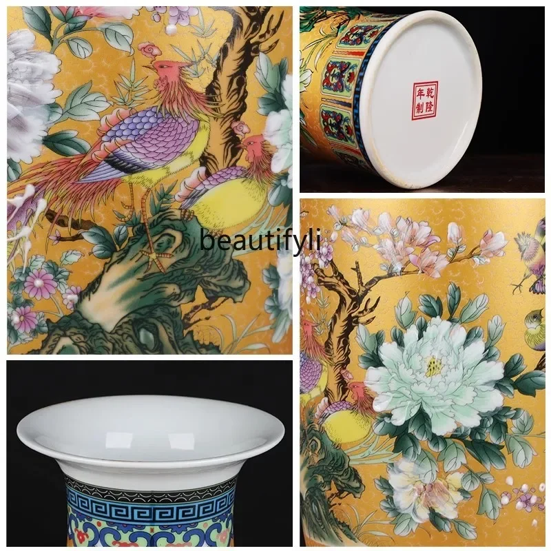 Цзиндэчжэнь керамическая ваза вставка для цветов эмаль цвет феникс украшение