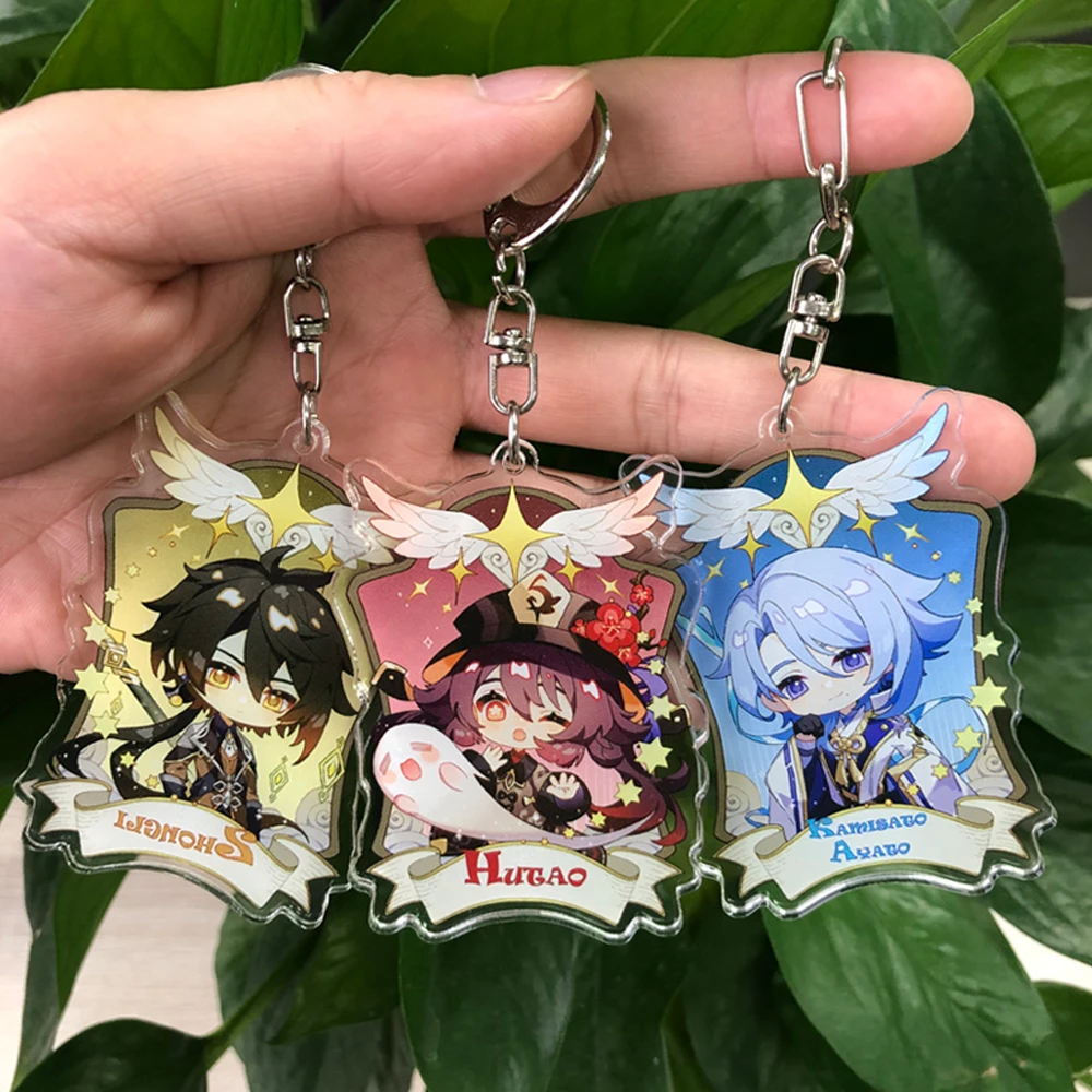 

Anime Genshin Impact Ayato Shogun Keychain Cosplay Zhongli Hutao Xiao Tartaglia Acrylic Key Chain Pendant Two Side Keyring