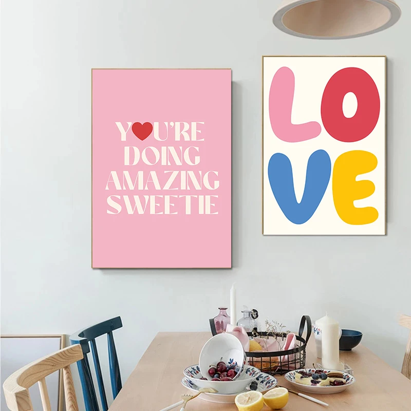 Фото Максимализм, More Amor Por Favor, красочная цитата с любовью, настенная живопись на холсте, постеры, розовые принты, украшение для гостиной, дома №2