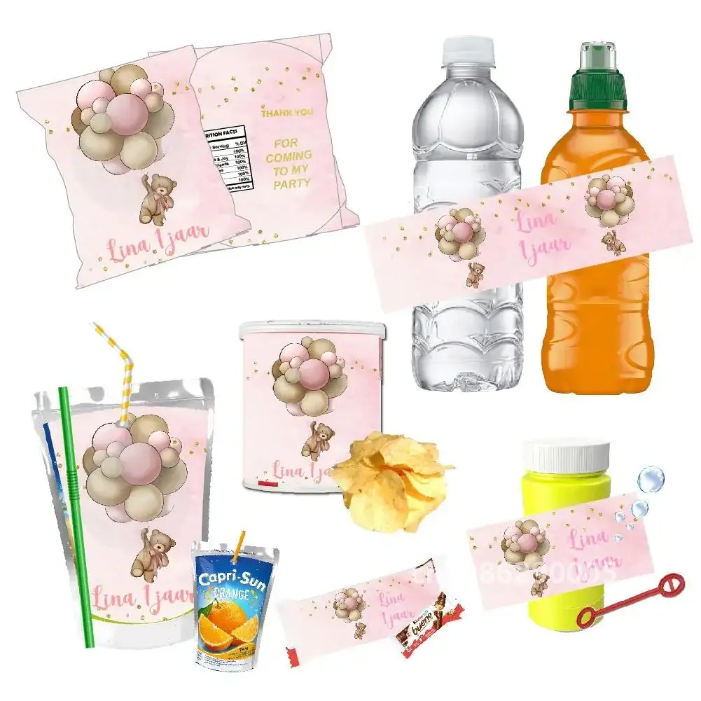 Розовый медведь воздушный шар мешочек для сока этикетки клейкая упаковка конфет