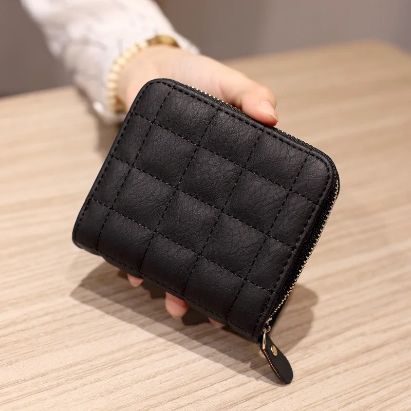 Short Wallets for Women PU Leather Female Plaid Purses Nubuck Card Holder Wallet Woman Small Zipper Wallet Ladies Coin Purses