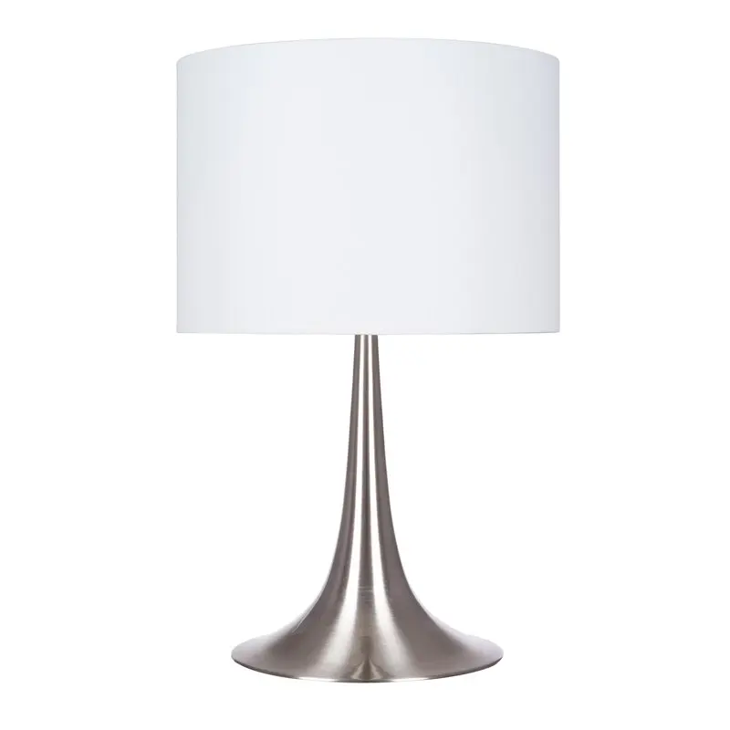

Modern Brushed Nickel Fluted Metal Base Table Lamp with White Shade, LED Bulb Included