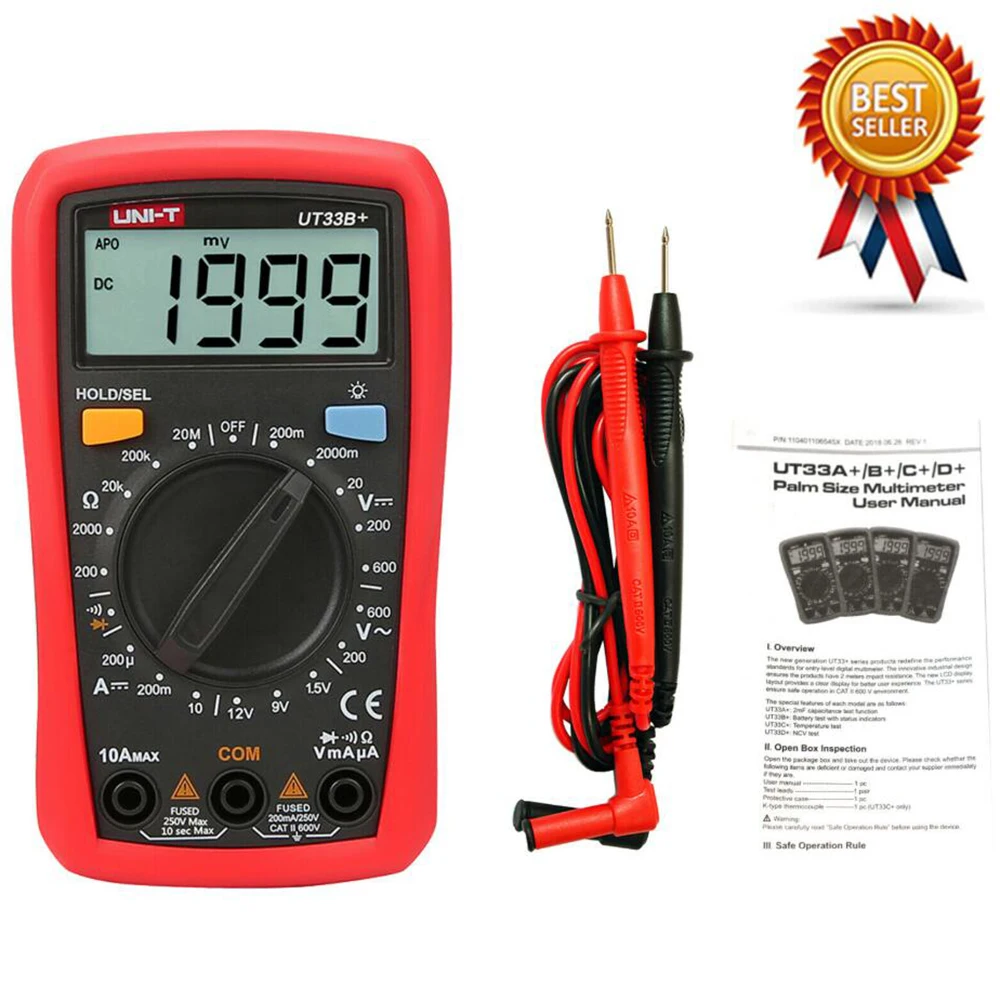 

UNI-T UT33B + Digital Multimeter Manual Rentang AC DC 200MV ~ 600V Tegangan Meter DC 10A Current Tester resistance Meter